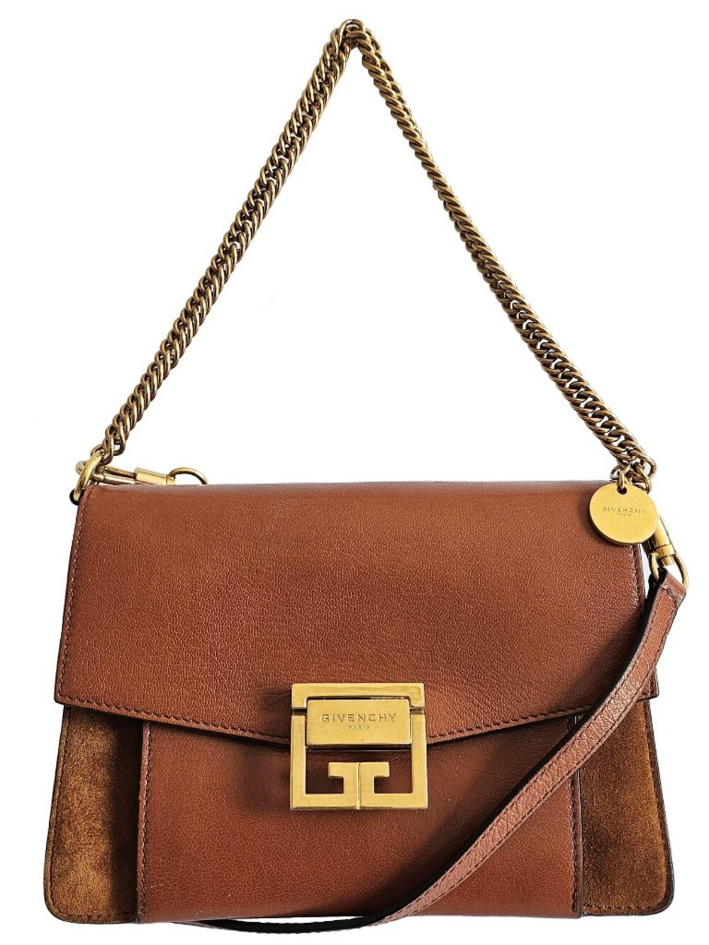GIVENCHY BROWN LEATHER SUEDE SMALL GV3 BAG